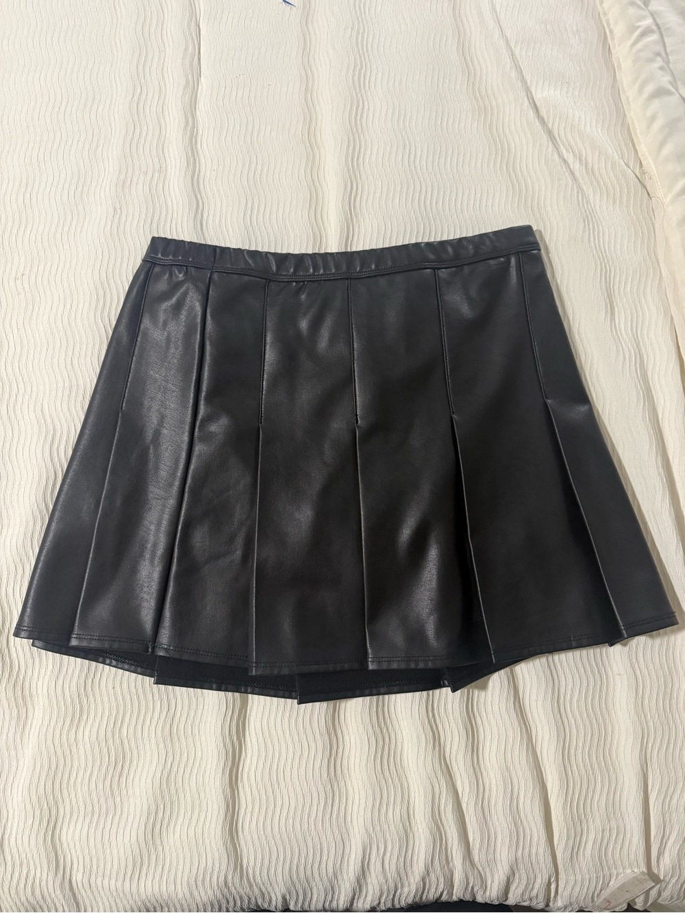 abercrombie kids Black Faux Leather Pleated Mini Skirt